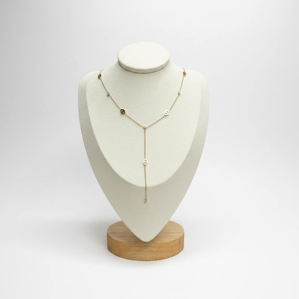 Collier fin forme Y maille marine en acier inoxydable doré Maison Bellano
