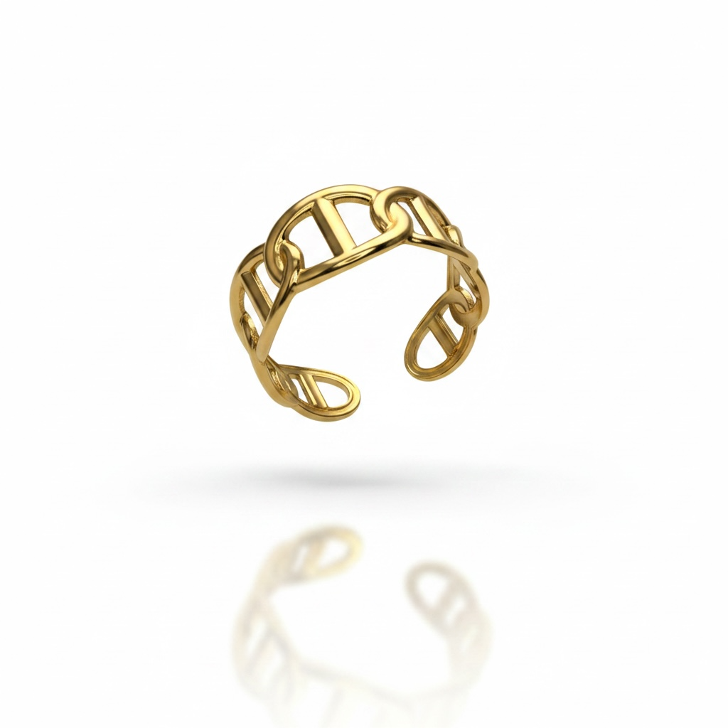 Bague ajustable en acier inoxydable doré maille marine Maison Bellano