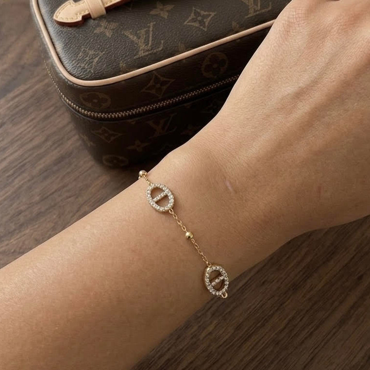 Bracelet maille marine en strass doré en acier inoxydable Maison Bellano