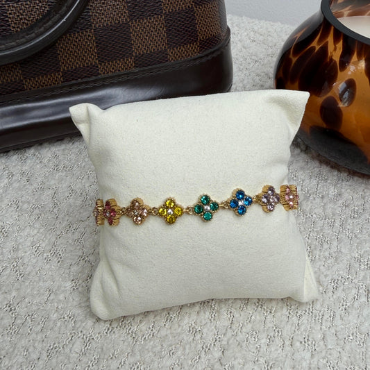 Bracelets trèfles et zircons multicolore et doré en acier inoxydable, maison bellano