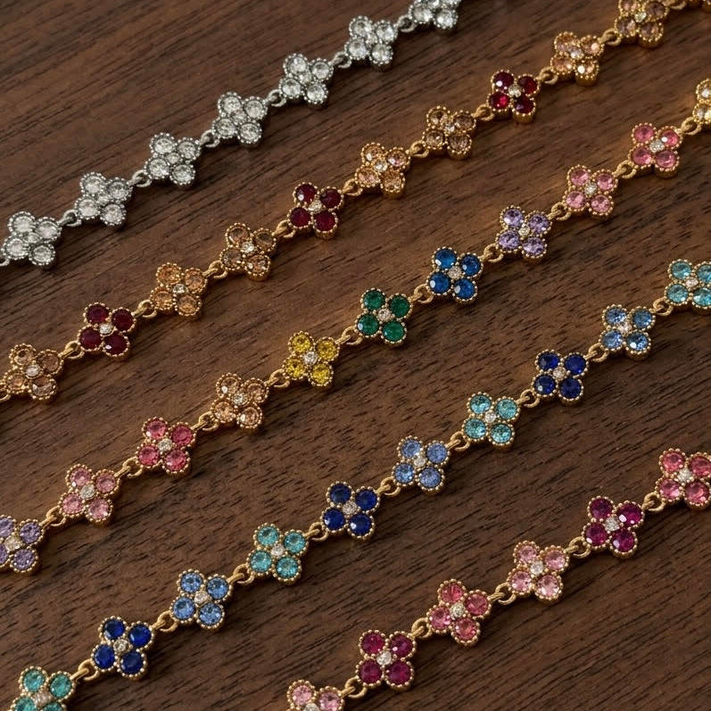 Bracelets trèfles et zircons multicolore et doré en acier inoxydable, maison bellan