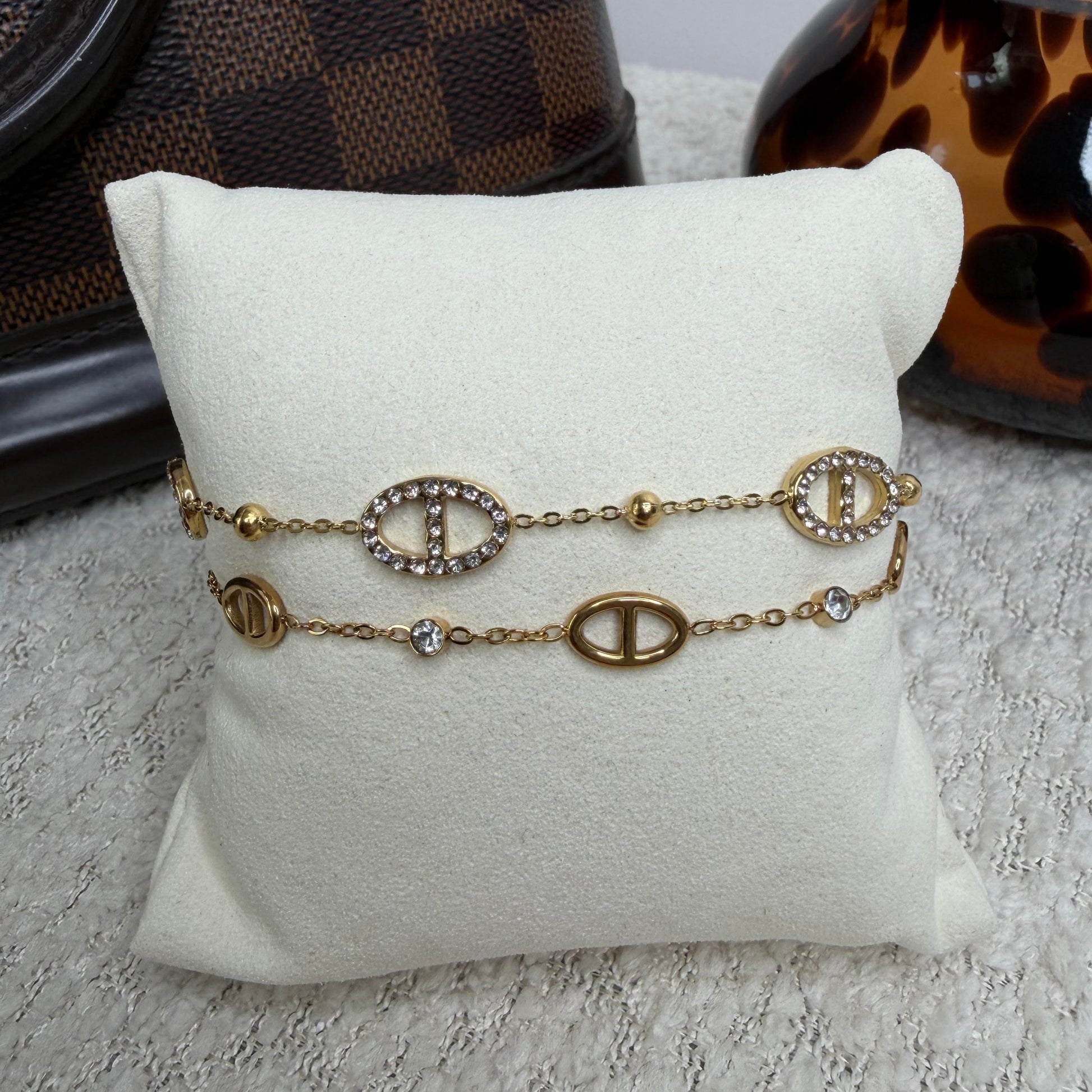 Bracelet maille marine en strass doré en acier inoxydable Maison Bellano